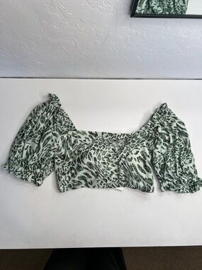 NWT Eloquii puff sleeve green animal print swim bikini top size 14